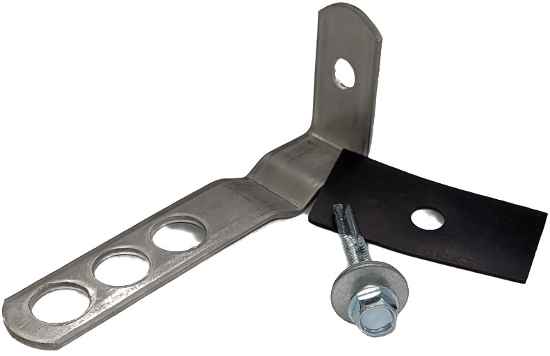 Stainless Steel Frame Cramp Ties (with and without drip), Isolation Pads and Tek Screws