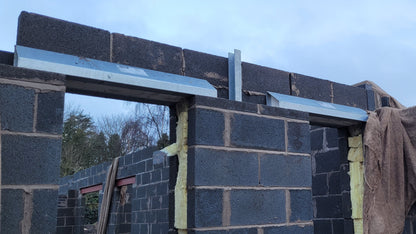 Installation of a Earl 150-S 1.2m standard duty 150mm cavity wall lintel next to a windpost